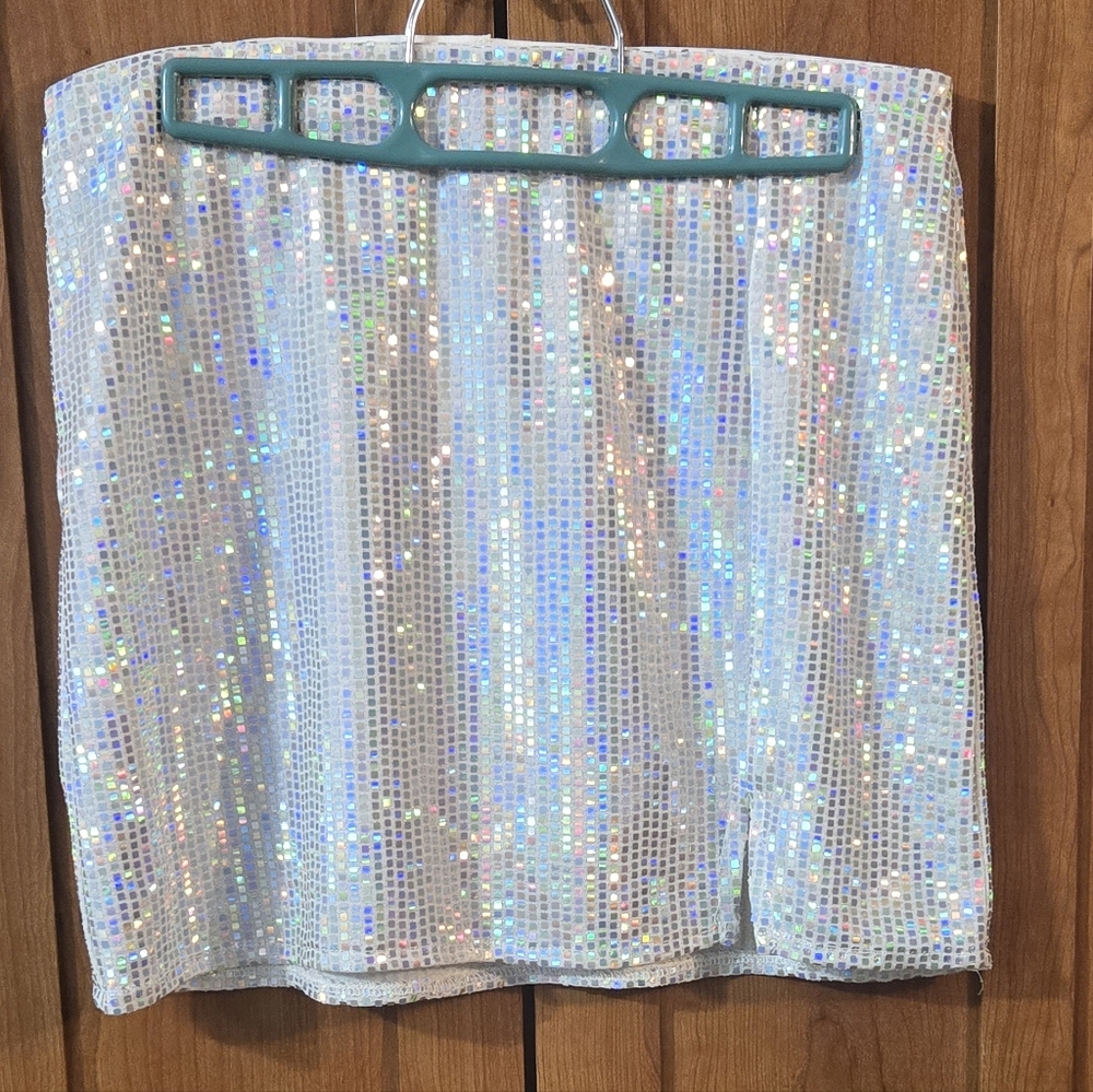 Divided Iridescent Sequin Mini Skirt